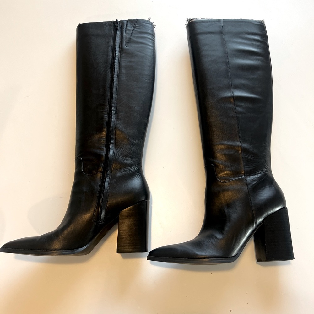 Nine West Tall Brixe Heeled Black Leather Boots